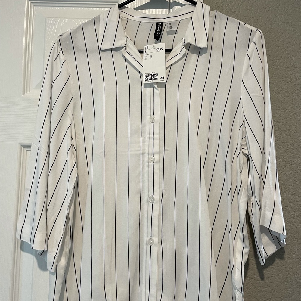 Striped Button Up 3/4 Sleeved Top